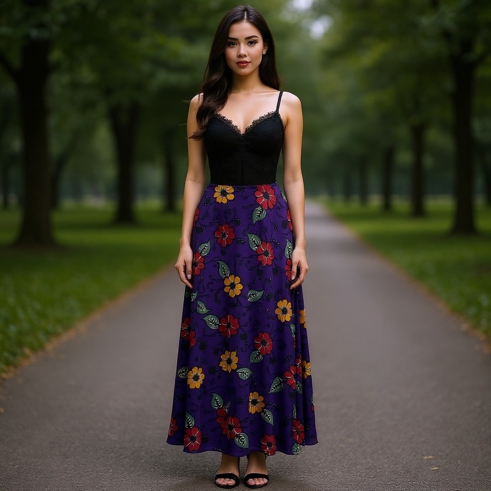 LuLaRoe NEW Maxi Skirt Purple Floral Print‎ Stretch Whimsigoth Fairy Witchy L